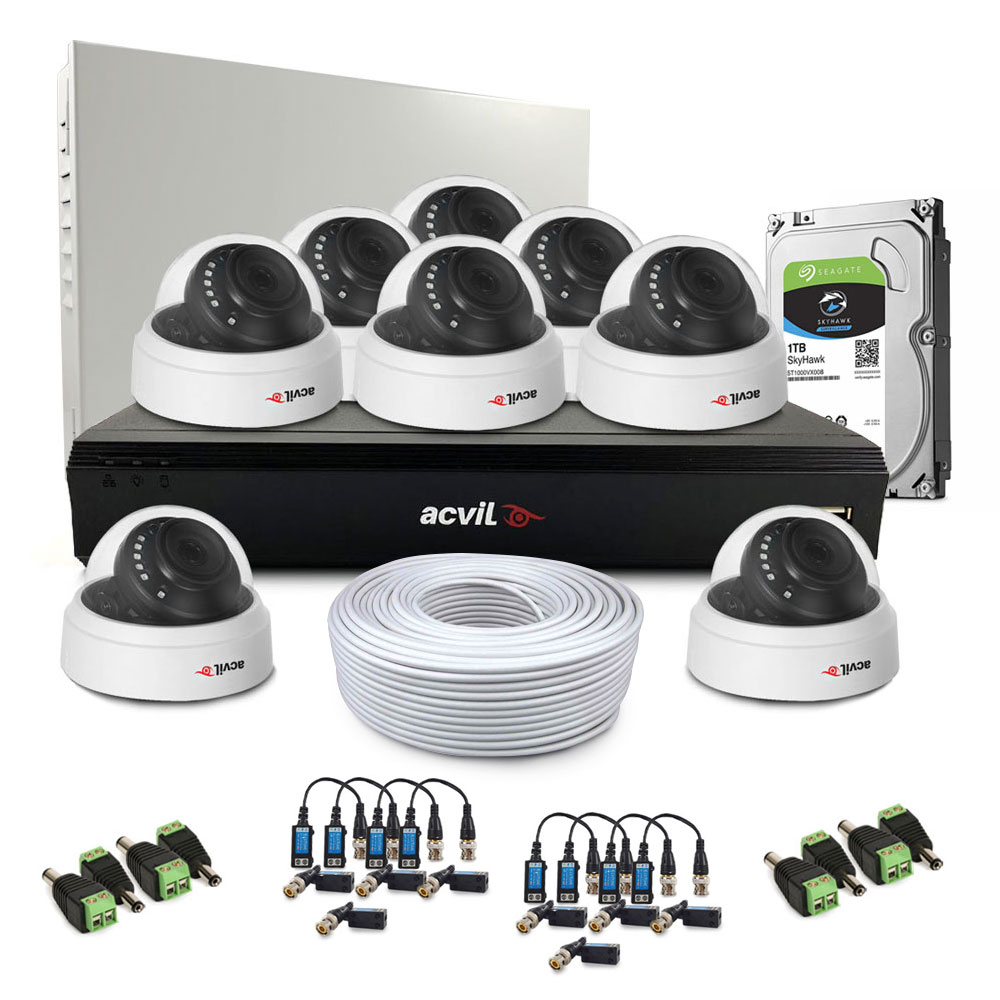 Sistem supraveghere interior complet Acvil Pro ACV-C8INT20-2MP, 8 camere, 2 MP, IR 20 m, 3.6 mm, audio prin coaxial Acvil