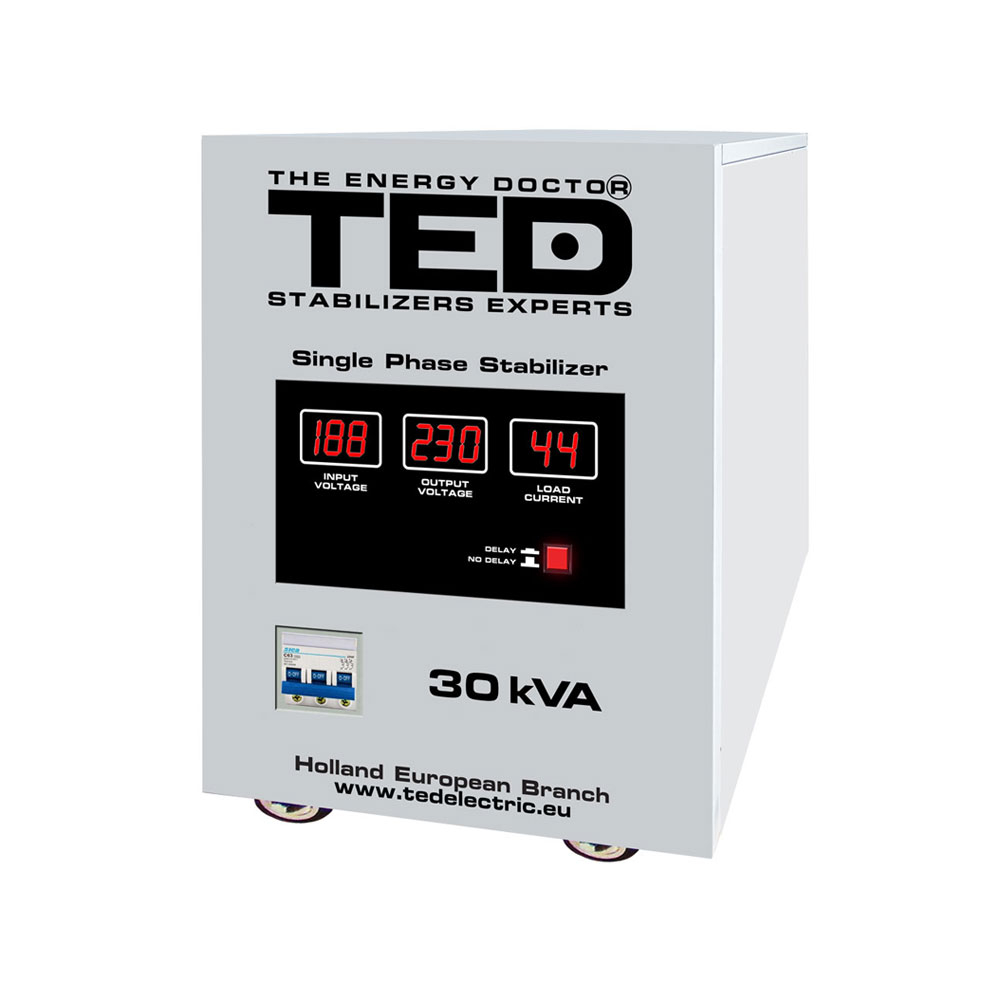 Stabilizator de tensiune cu servomotor TED GN086037, 30000 VA, 24000 W, regleta 24000 imagine noua