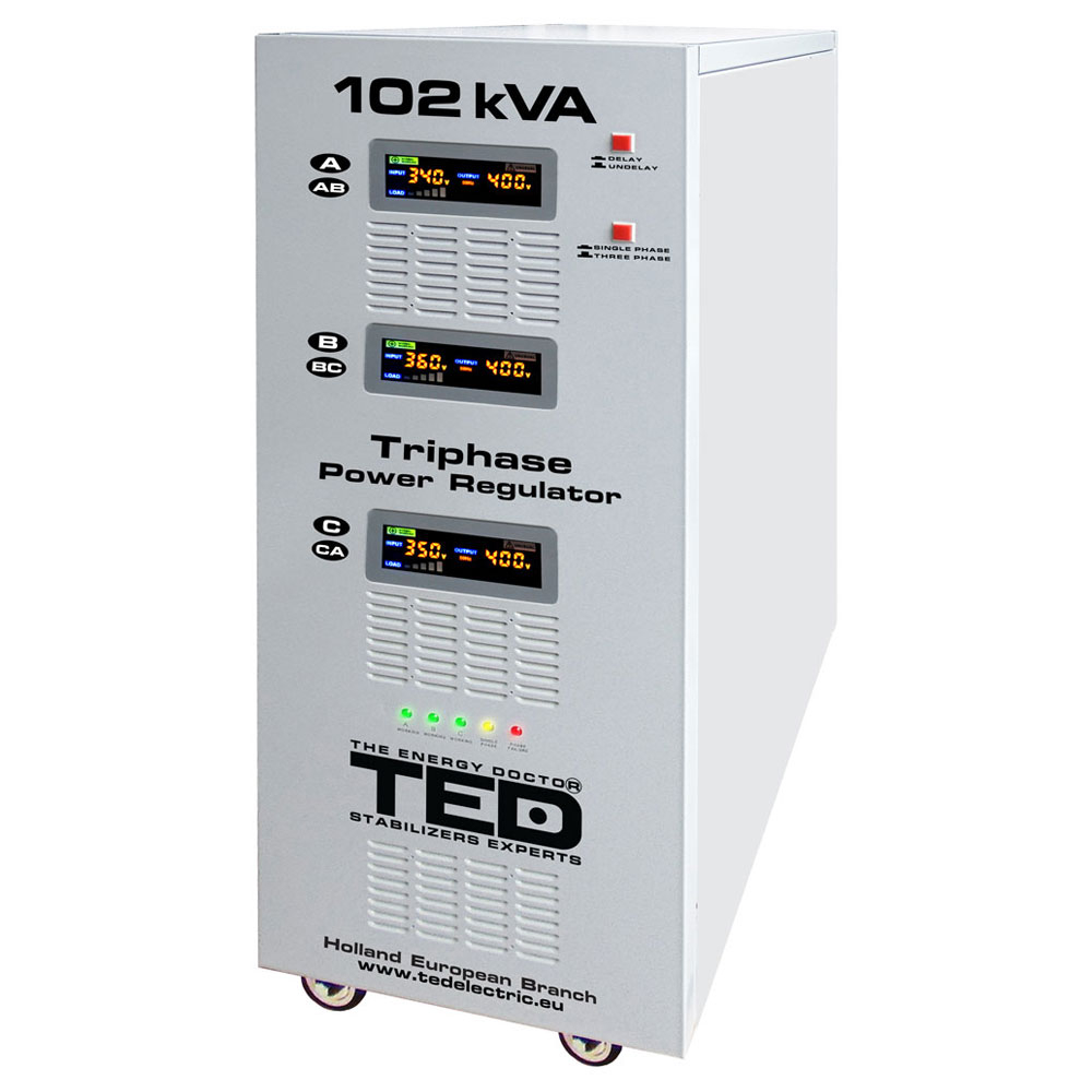 Stabilizator de tensiune trifazic cu servomotor TED 102kVA-SVC, 102000 VA/70000 W la reducere 102000