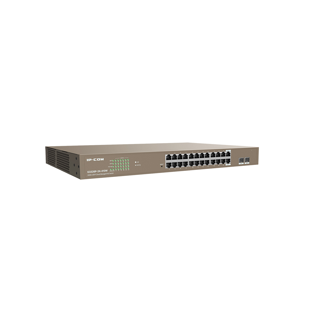 Switch 24 porturi Gigabit IP-COM G3326P-24-410W, 2x SFP, 48 Gbps, 370W, PoE, cu management 370W imagine noua