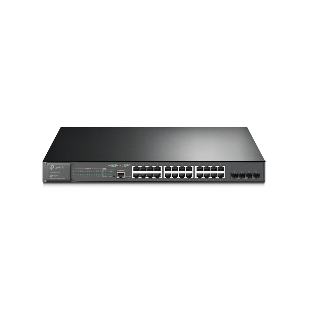 Switch 28 porturi Gigabit JetStream TP-Link TL-SG3428MP, 56 Gbps, 4x SFP, 384 W, L2/L2+, PoE+, cu management 384 imagine noua tecomm.ro