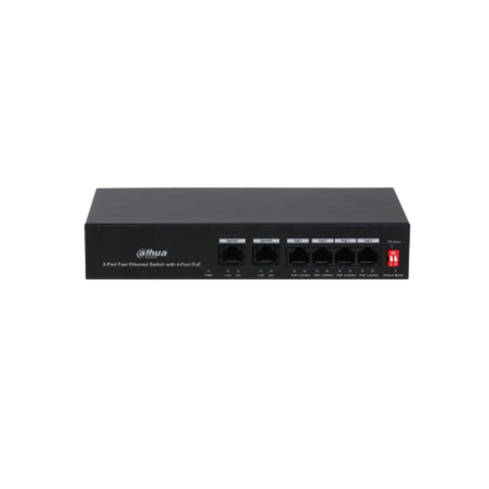 Switch 4 porturi Dahua PFS3006-4ET-36, 10/100 Mbps, 1.2 Gbps, 0.89 Mpps, PoE, cu management
