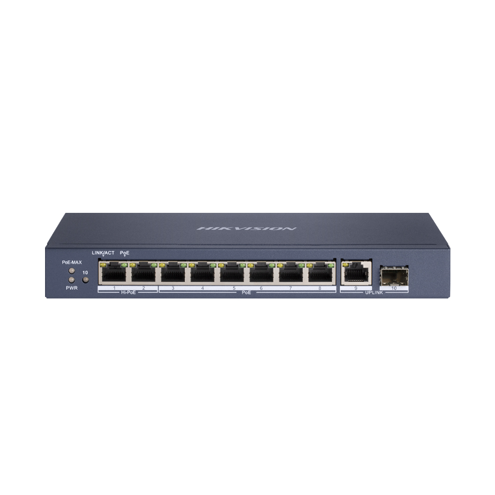 Switch cu 8 porturi PoE Hikvision DS-3E0510HP-E, 4000 MAC, 20 Gbps, Hi-PoE, fara management spy-shop