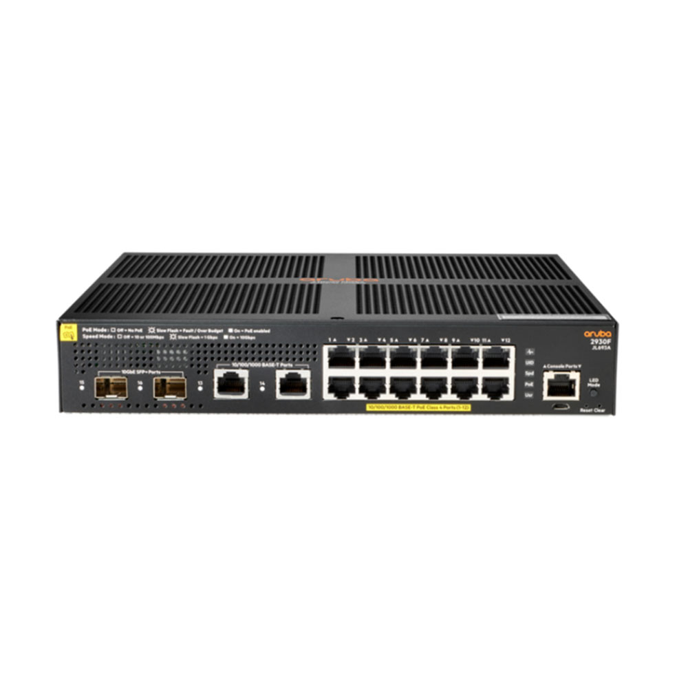 Switch cu 12 porturi Aruba JL693A, 68 Gbps, 41.7 Mpps, 2 porturi SFP+, 1U, PoE+, cu management 1U imagine noua