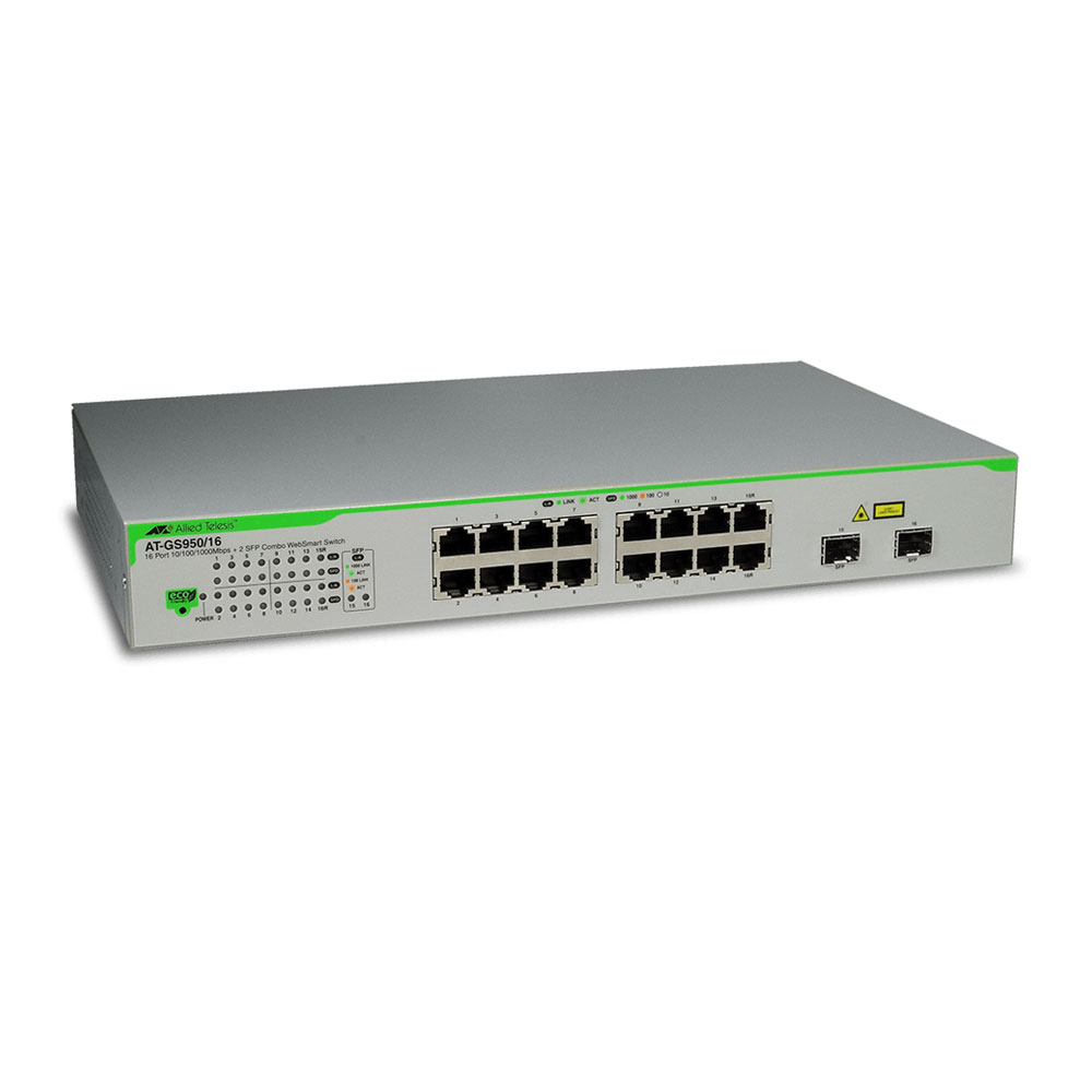 Switch cu 16 porturi Allied Telesis AT-GS950/16-50, 32 Gbps, 23.4 Mpps, 8.000 MAC, 2 porturi SFP, 1U, cu management spy-shop
