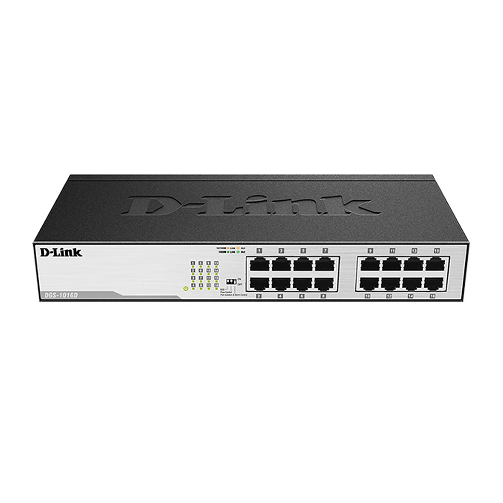 Switch cu 16 porturi D-Link DGS-1016D, 32 Gbps, 23.81 Mpps, 8.000 MAC, 1U, fara management 1U