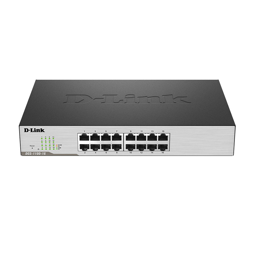 Switch cu 16 porturi D-Link DGS-1100-16, 32 Gbps, 23.81 Mpps, 8.000 MAC, cu management D-Link imagine noua tecomm.ro