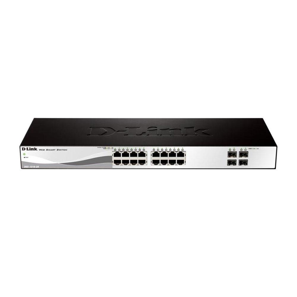 Switch cu 16 porturi D-Link DGS-1210-20, 4 porturi Combo, 40 Gbps, 8.000 MAC, 29.8 Mpps, cu management la reducere 29.8