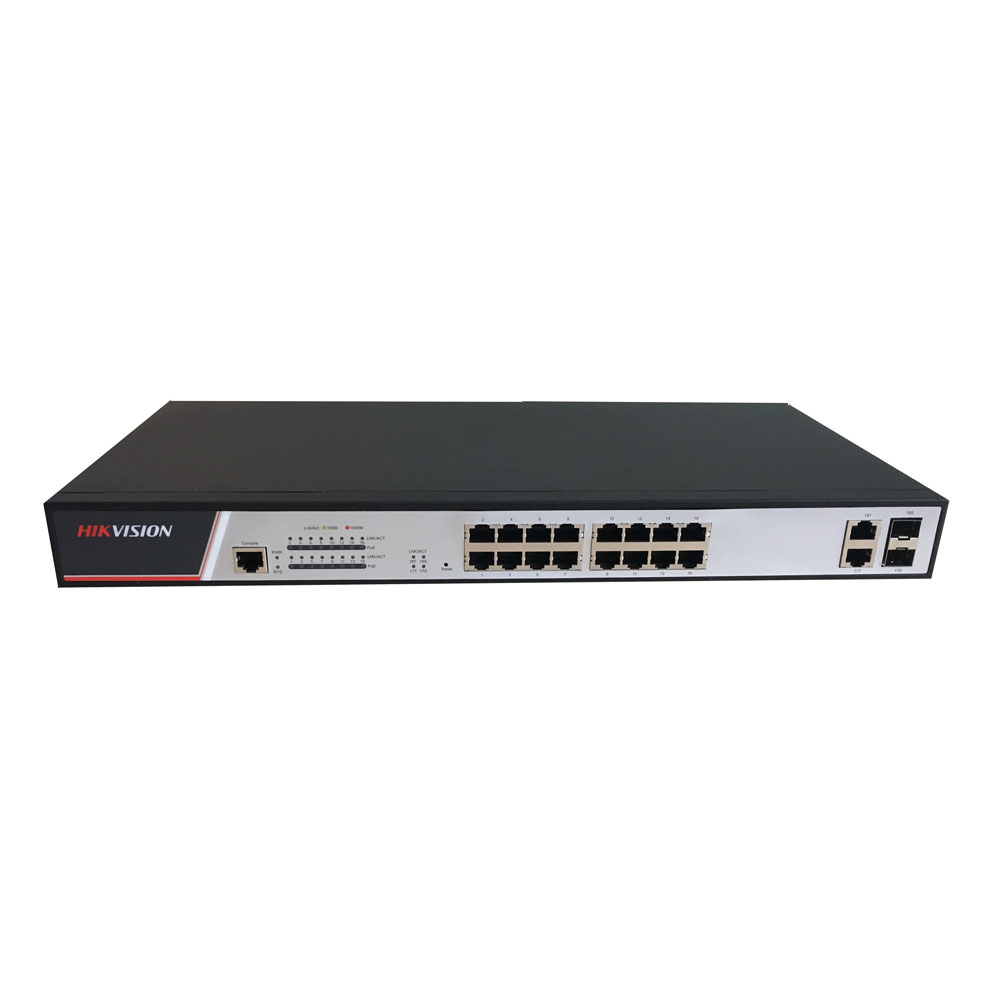 Switch cu 16 porturi Hikvision DS-3E2318P, 2 porturi Gigabit combo uplink, 21.2 Gbps, 8.4 Mpps, 8.000 MAC, PoE, cu management Hikvision imagine noua 2022