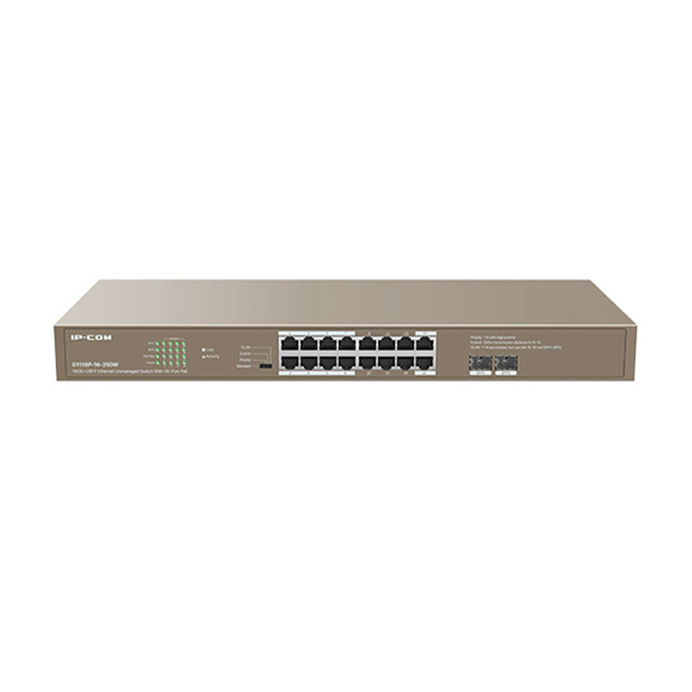 Switch cu 16 porturi IP-COM G1118P-16-250W, 8000 MAC, 26.8 Mpps, fara management IP-COM
