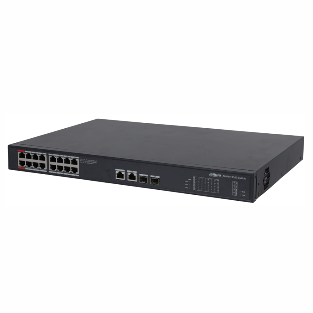 Switch cu 16 porturi PoE Dahua PFS3220-16GT-240, 8000 MAC, 52 Gbps, fara management Dahua imagine noua idaho.ro