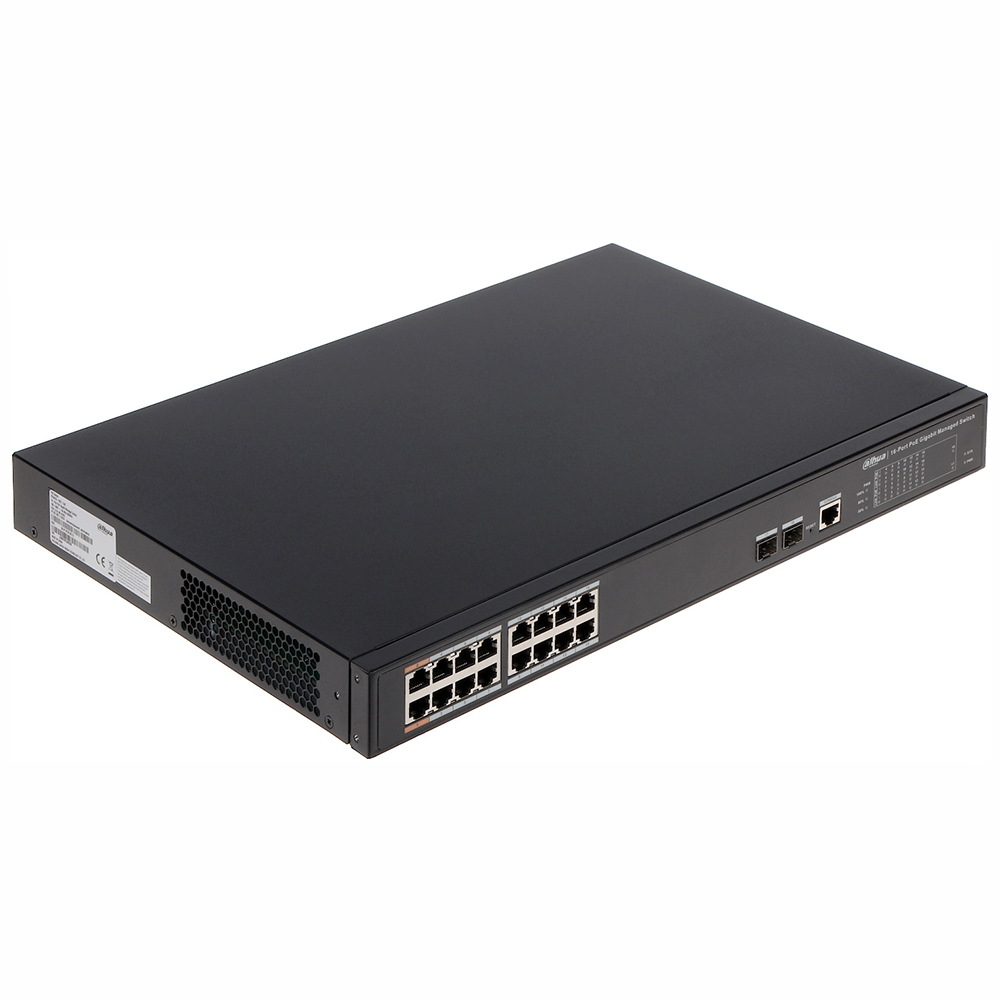 Switch cu 16 porturi PoE Dahua PFS4218-16GT-190, 8000 MAC, 52 Gbps, cu management, PoE Dahua imagine 2022