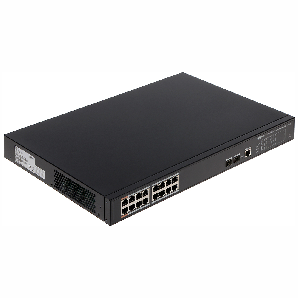 Switch cu 16 porturi PoE Dahua PFS4218-16GT-240, 8000 MAC, 52 Gbps, cu management Dahua imagine noua tecomm.ro