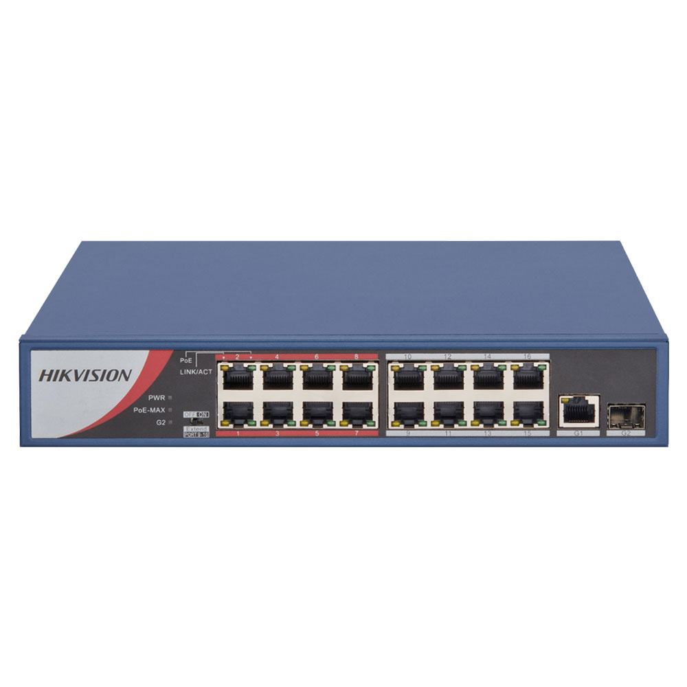 Switch cu 16 porturi PoE Hikvision DS-3E0318P-E/M (B), 4000 MAC, 1xSFP, fara management imagine