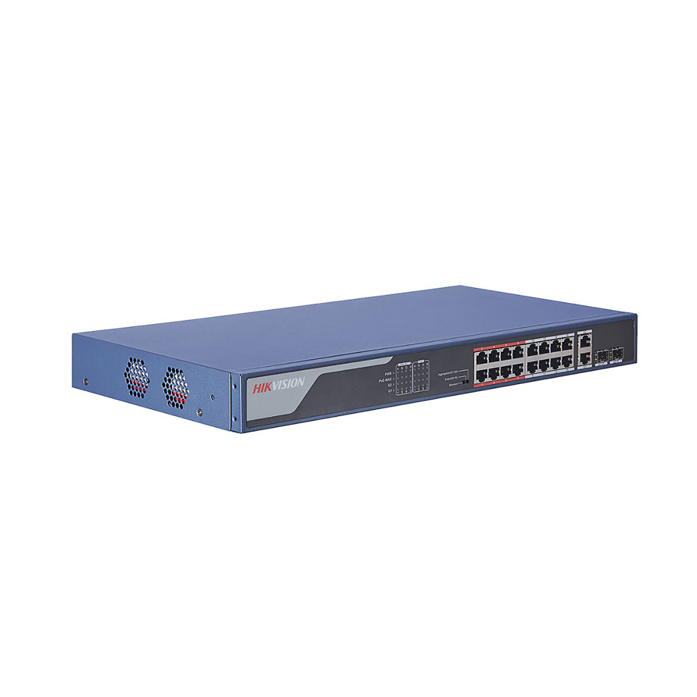 Switch cu 16 porturi PoE Hikvision S-3E0318P-E (B), 4000 MAC, 5.356 Mbps, fara management (B)