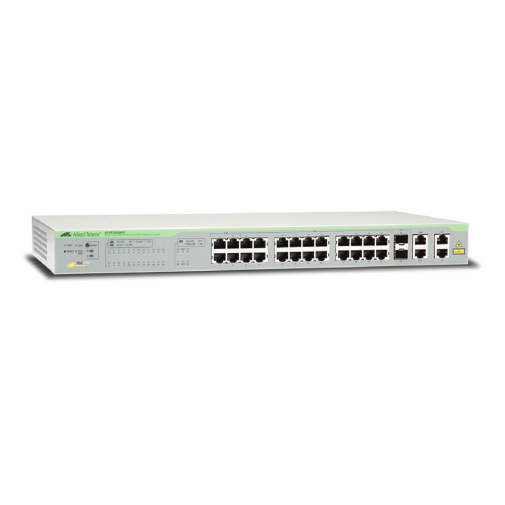 Switch cu 24 porturi Allied Telesis AT-FS750/28PS-50, 12.8 Gbps, 9.5 Mpps, 8.000 MAC, 2 porturi SFP combo, 1U, PoE, cu management Allied Telesis