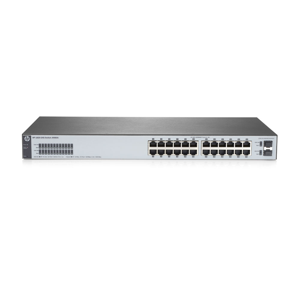 Switch cu 24 porturi Aruba J9980A, 52 Gbps, 38.6 Mpps, 8.000 MAC, 2 porturi SFP, 1U, cu management 1U imagine noua