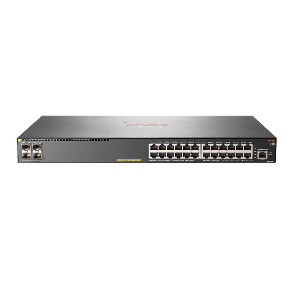 Switch cu 24 porturi Aruba JL255A, 128 Gbps, 95.2 Mpps, 4 porturi SFP+, PoE, 1U, cu management 128