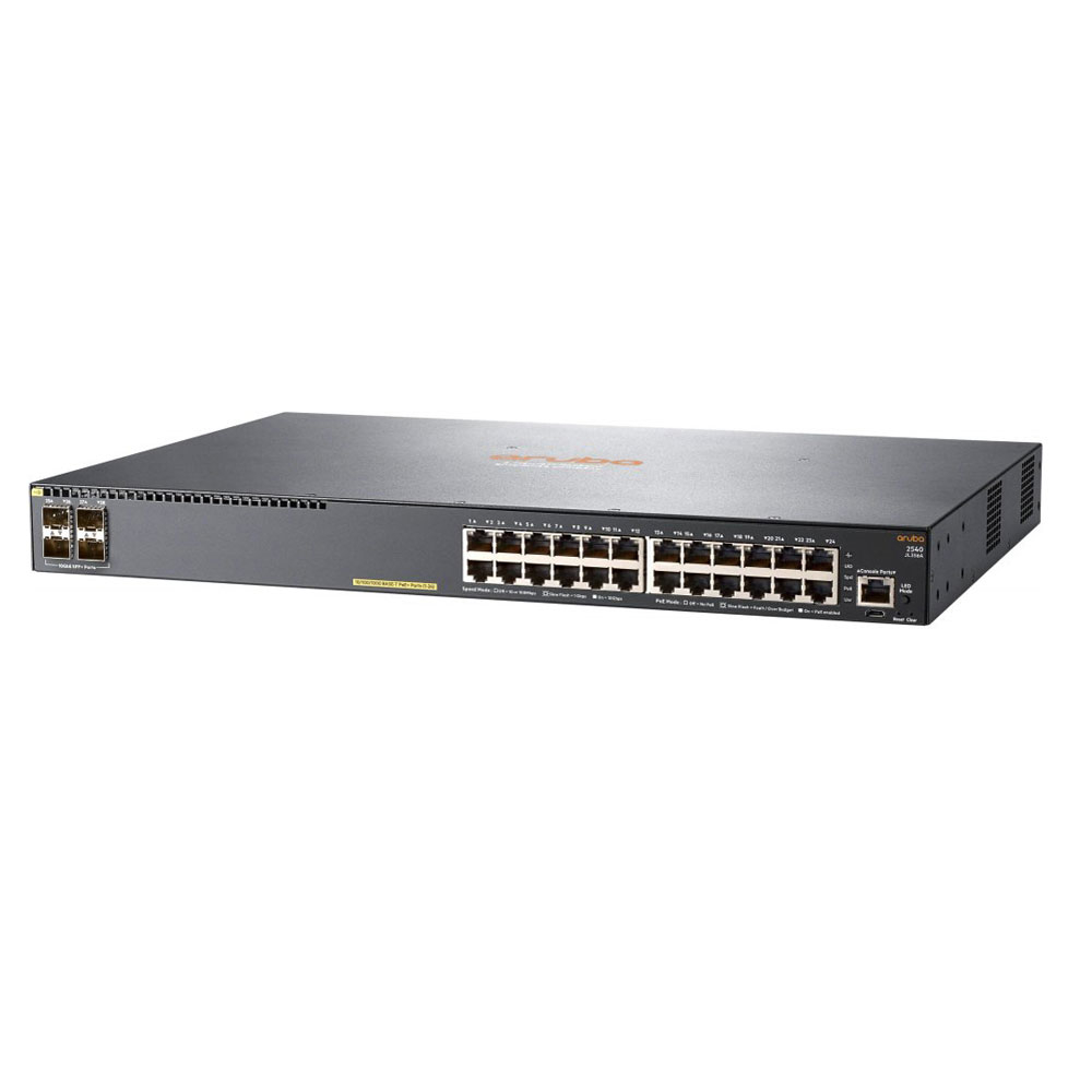 Switch cu 24 porturi Aruba JL356A, 128 Gbps, 16.000 MAC, 4 porturi SFP+, 1U, PoE, cu management Aruba imagine noua tecomm.ro