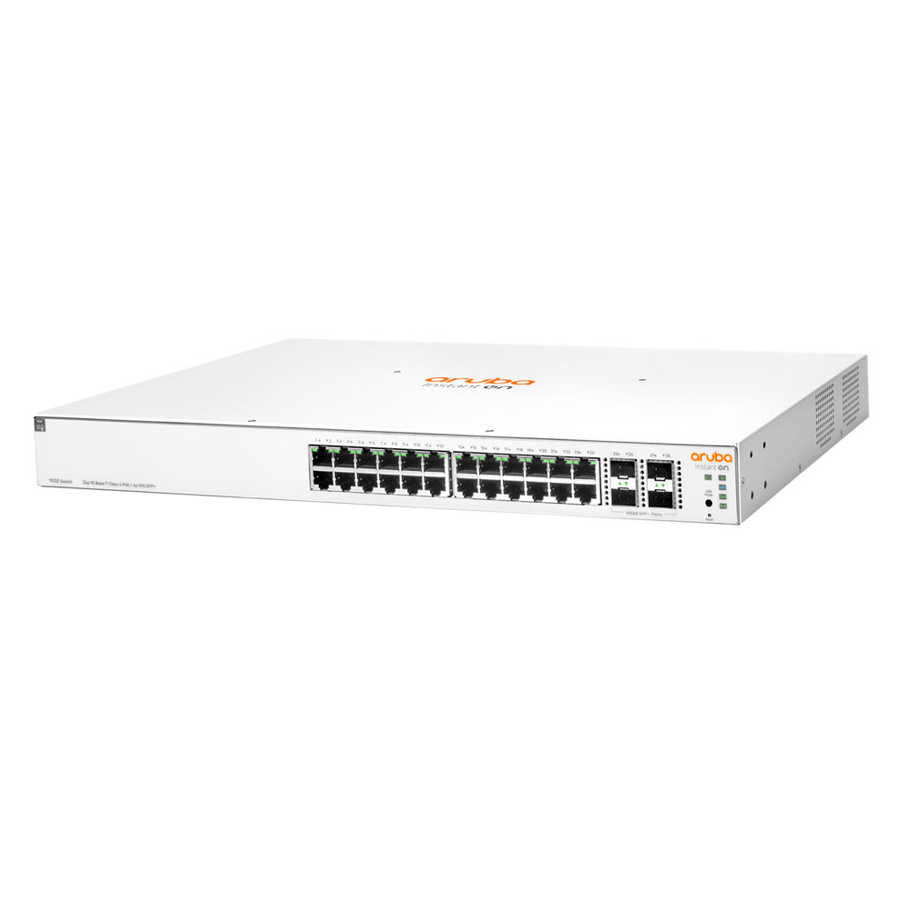 Switch cu 24 porturi Aruba JL684A, 128 Gbps, 95.23 Mpps, 4 porturi SFP/SFP+, 1U, PoE, cu management 128 imagine noua