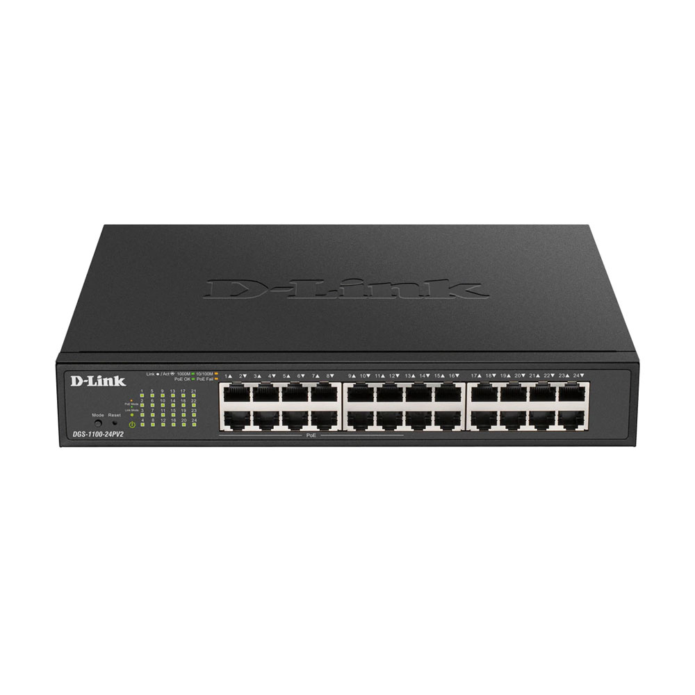 Switch cu 24 porturi D-Link DGS-1100-24PV2, 48 Gbps, 35.71 Mpps, 8.000 MAC, PoE, cu management D-Link