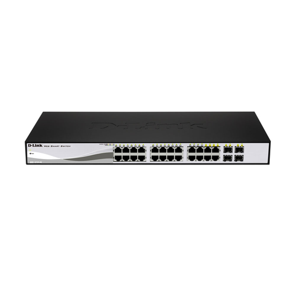 Switch cu 24 porturi D-Link DGS-1210-24P, 4 porturi SFP, 56 Gbps, 41.7 Mpps, 8.000 MAC, 1U, PoE, cu management D-Link imagine noua tecomm.ro