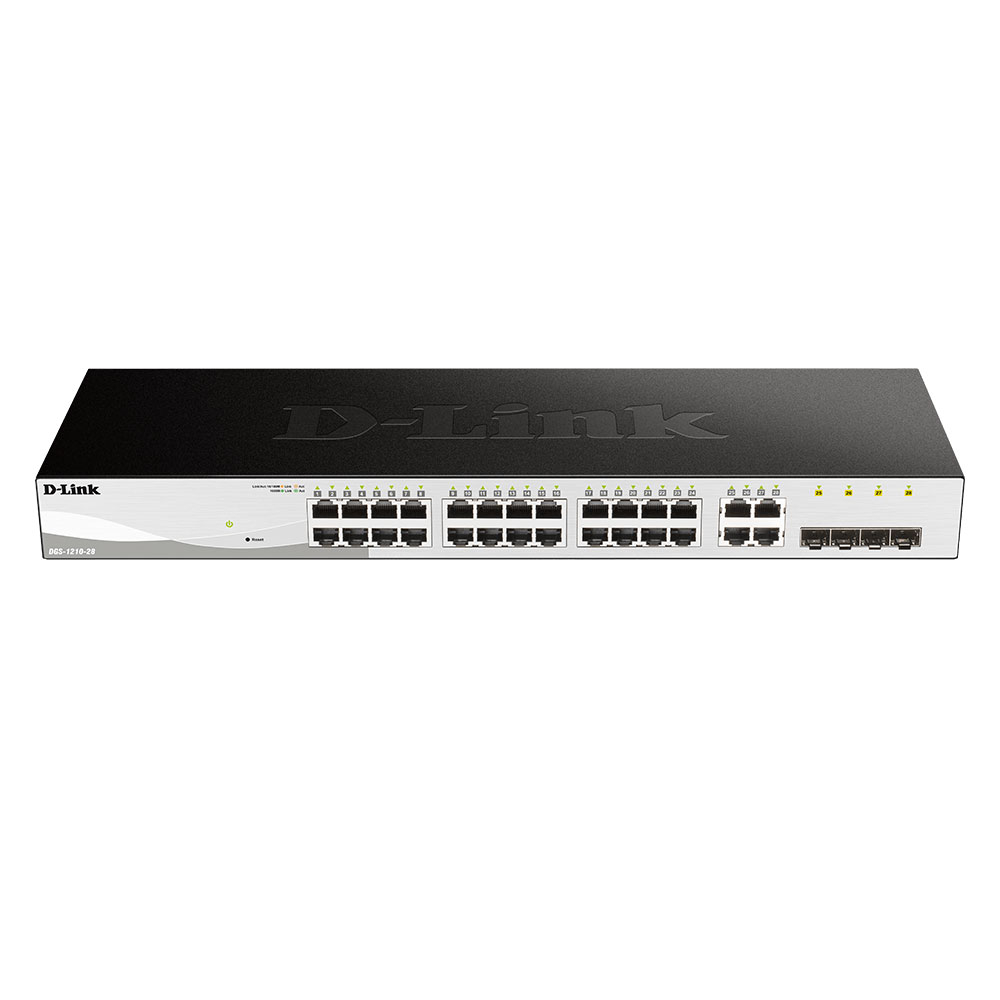 Switch cu 24 porturi D-Link DGS-1210-28, 4 porturi SFP, 56 Gbps, 77.4 Mpps, 8.000 MAC, 1U, cu management (1U imagine noua 2022