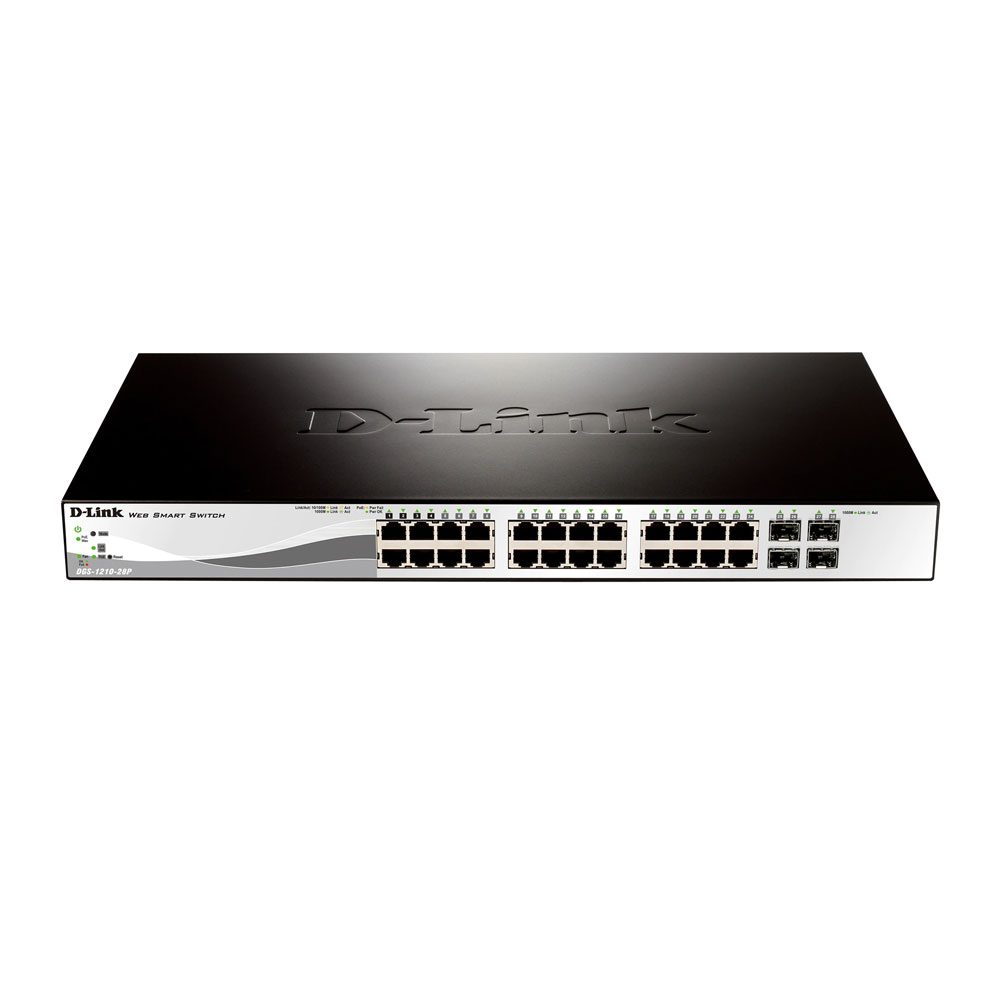 Switch cu 24 porturi D-Link DGS-1210-28P, 4 porturi SFP, 56 Gbps, 41.7 Mpps, 16.000 MAC, 1U, PoE, cu management D-Link imagine 2022