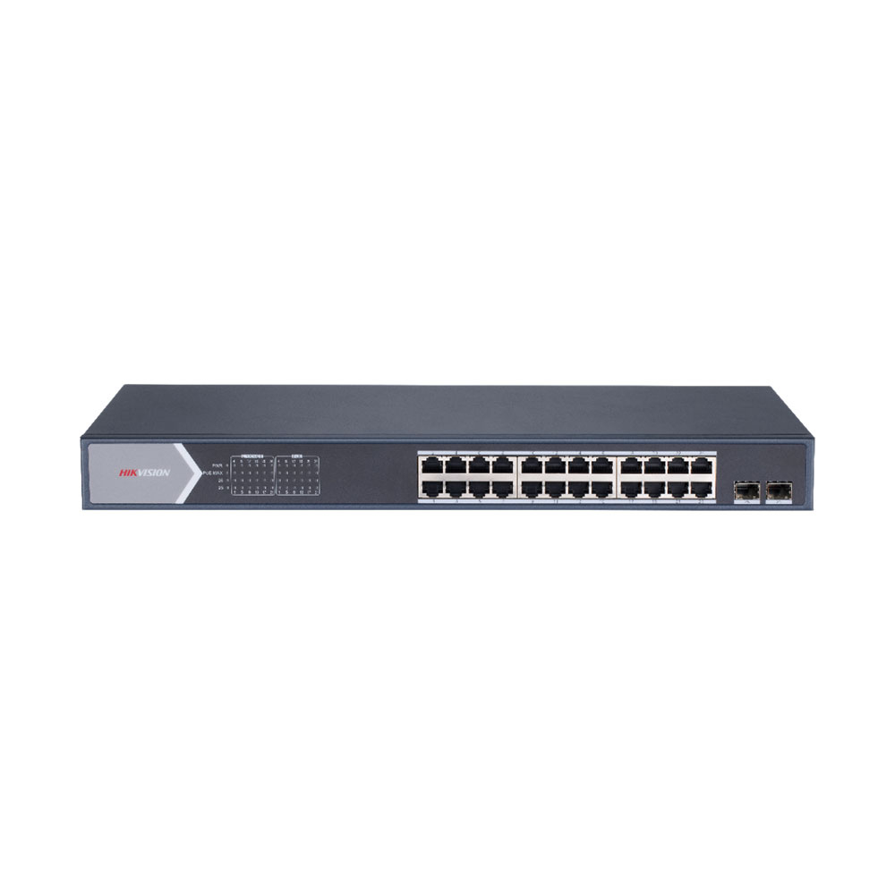 Switch cu 24 porturi Gigabit Hikvision DS-3E0526P-E/M, 2 porturi SFP, 52 Gbps, 38.688 Mpps, 8.000 MAC, PoE, fara management