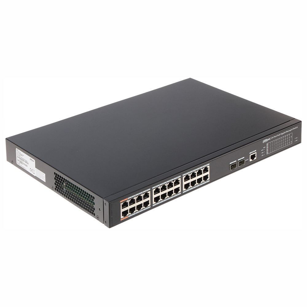 Switch cu 24 porturi PoE Dahua PFS4226-24GT-240, 8000 MAC, 52 Gbps, cu management, PoE 8000