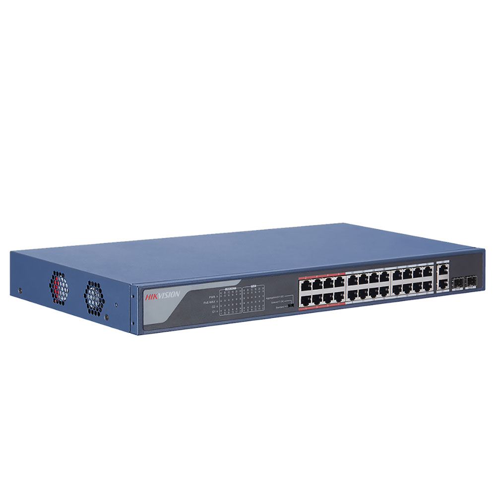Switch cu 24 porturi PoE Hikvision DS-3E0326P-E B, 4000 MAC, 6.547 Mbps, fara management imagine