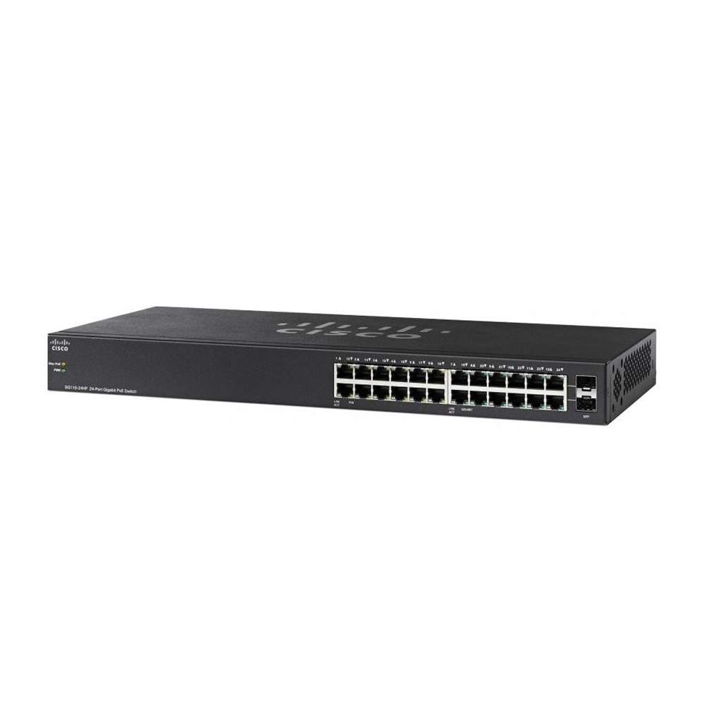Switch cu 24+2 porturi Cisco SG110-24HP, 10/100/1000 Mbps, Gigabit, PoE, fara management OEM