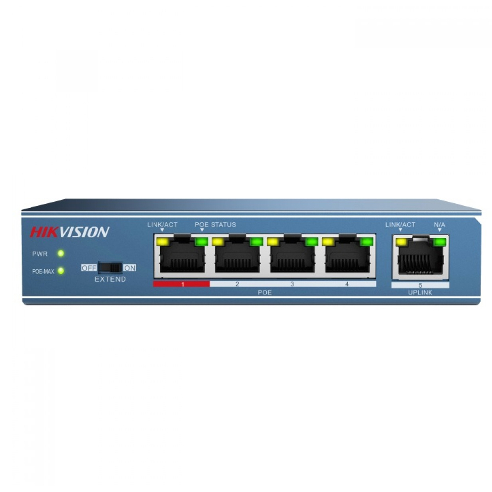 Switch cu 4 porturi PoE Hikvision DS-3E0105P-E, 1000 MAC, 0.74 Mbps, fara management 0.74