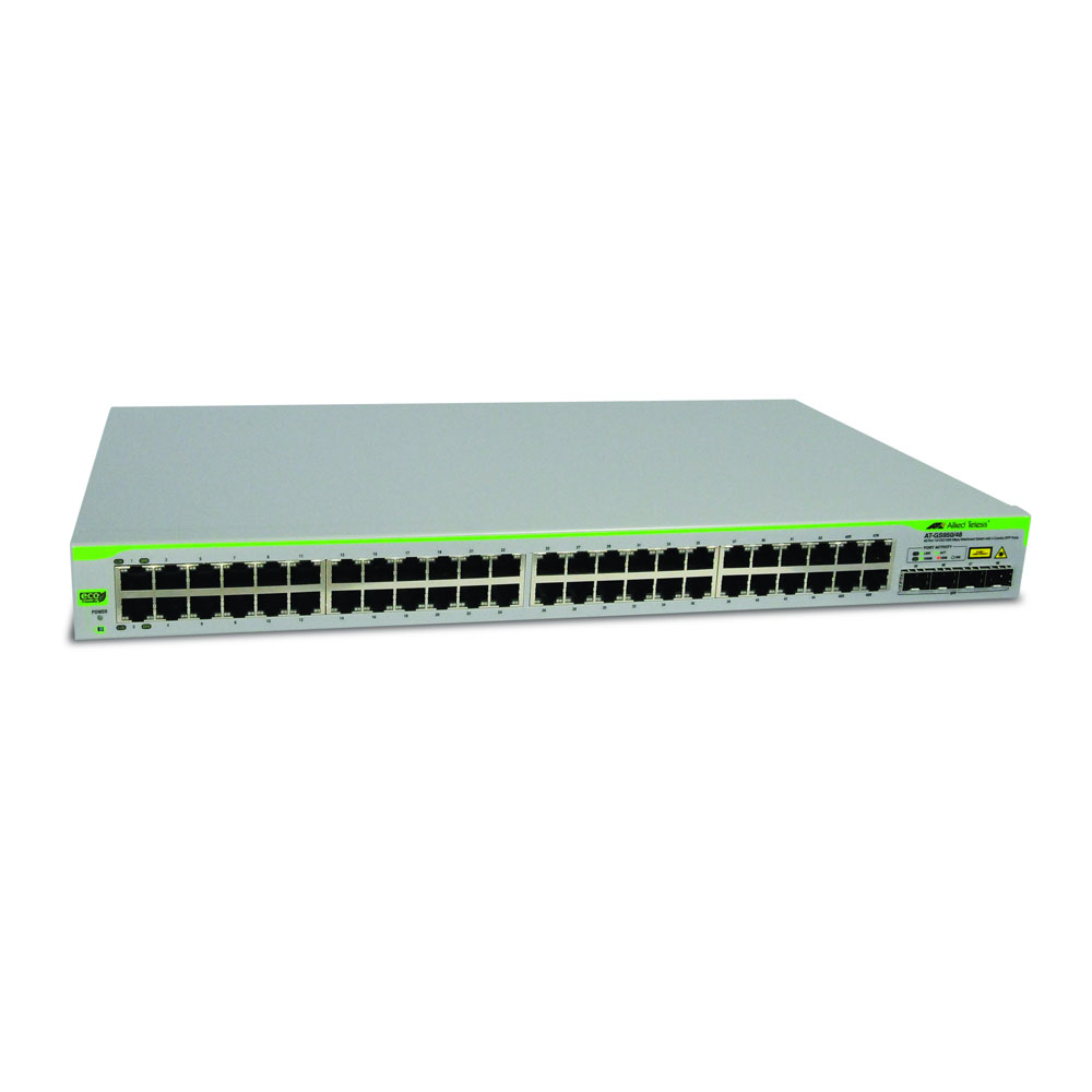 Switch cu 48 porturi Allied Telesis AT-GS950/48-50, 96 Gbps, 71.42 Mpps, 8.000 MAC, 4 porturi SFP, 1U, cu management 1U imagine 2022 3foto.ro