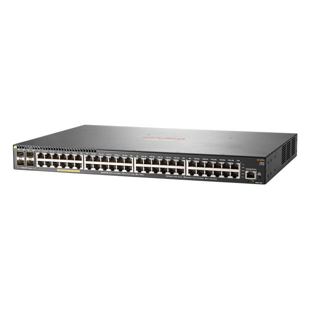 Switch cu 48 porturi Aruba JL357A, 176 Gbps, 16.000 MAC, 4 porturi SFP+, 1U, PoE, cu management 16.000