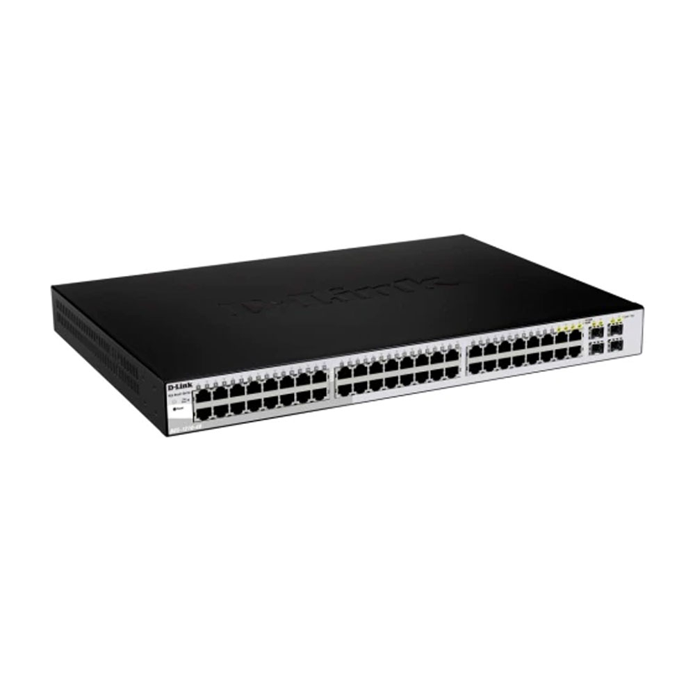 Switch cu 48 porturi D-Link DGS-1210-48, 4 porturi SFP, 96 Gbps, 71.4 Mpps, 8.000 MAC, 1U, cu management 1U imagine noua idaho.ro