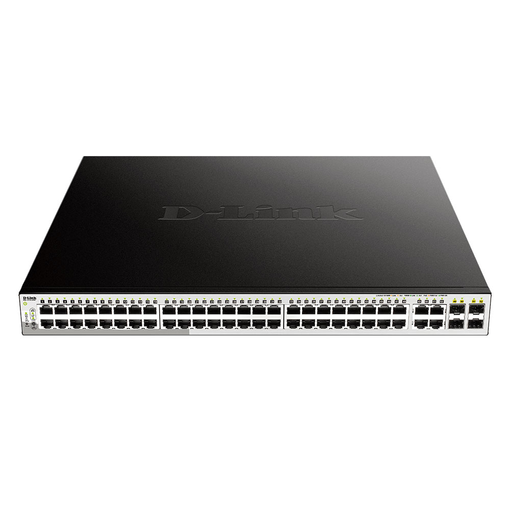 Switch cu 48 porturi D-Link DGS-1210-52MP, 4 porturi SFP, 104 Gbps, 77.4 Mpps, 16.000 MAC, 1U, PoE, cu management 104 imagine Black Friday 2021