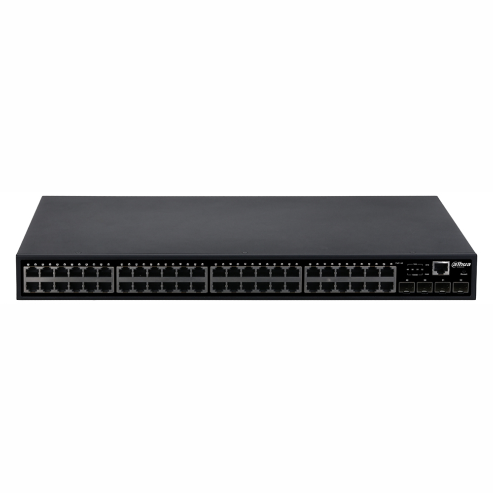 Switch cu 48 porturi PoE Dahua PFS5452-48GT4XF-400, 16000 MAC, 176 Gbps, cu management Dahua imagine noua idaho.ro