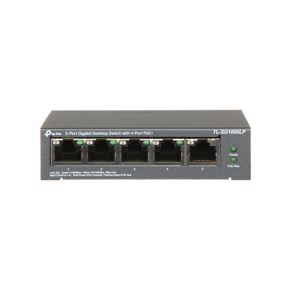 Switch cu 5 porturi Gigabit TP-Link TL-SG1005LP, 4 porturi PoE+, 10/100/1000 Mbps, fara management 10/100/1000