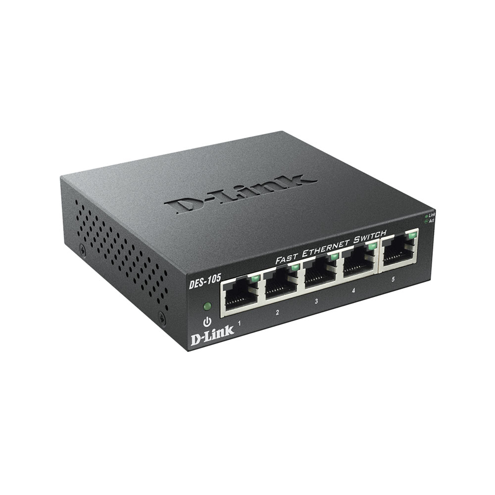 Switch cu 5 porturi D-Link DES-105, 1 Gbps, 0.74 Mpps, 2.000 MAC, fara management de la D-Link
