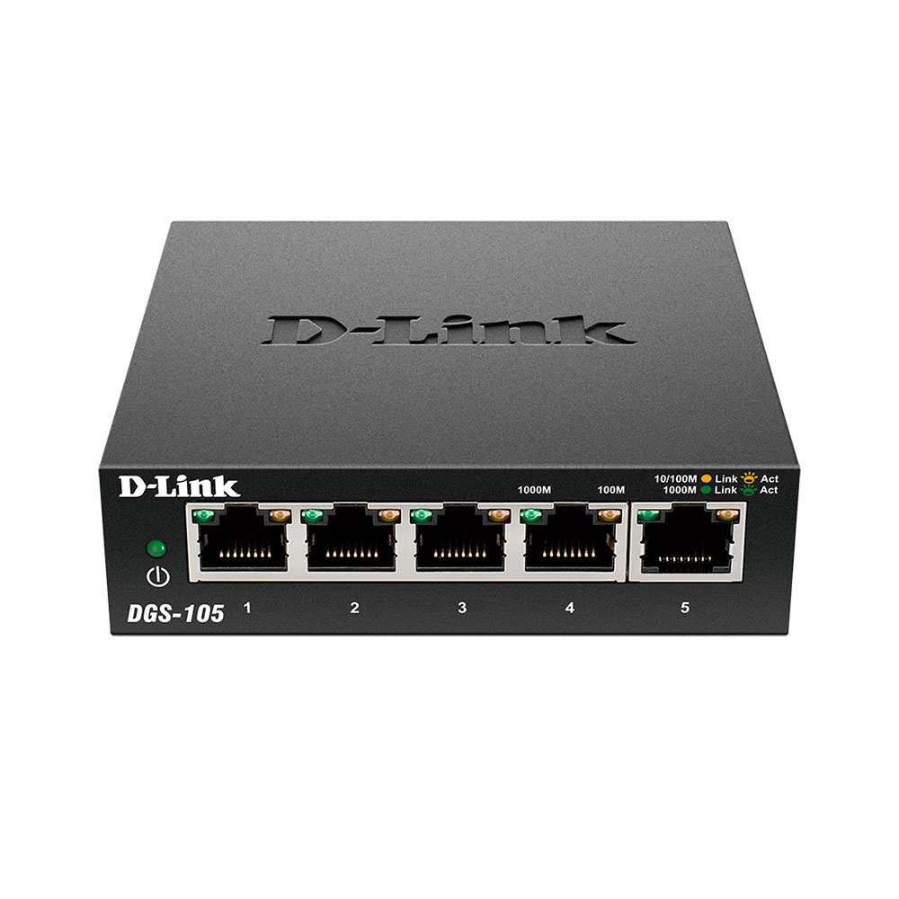 Switch cu 5 porturi D-Link DGS-105, 10 Gbps, 7.44 Mpps, 2.000 MAC, fara management D-Link imagine 2022