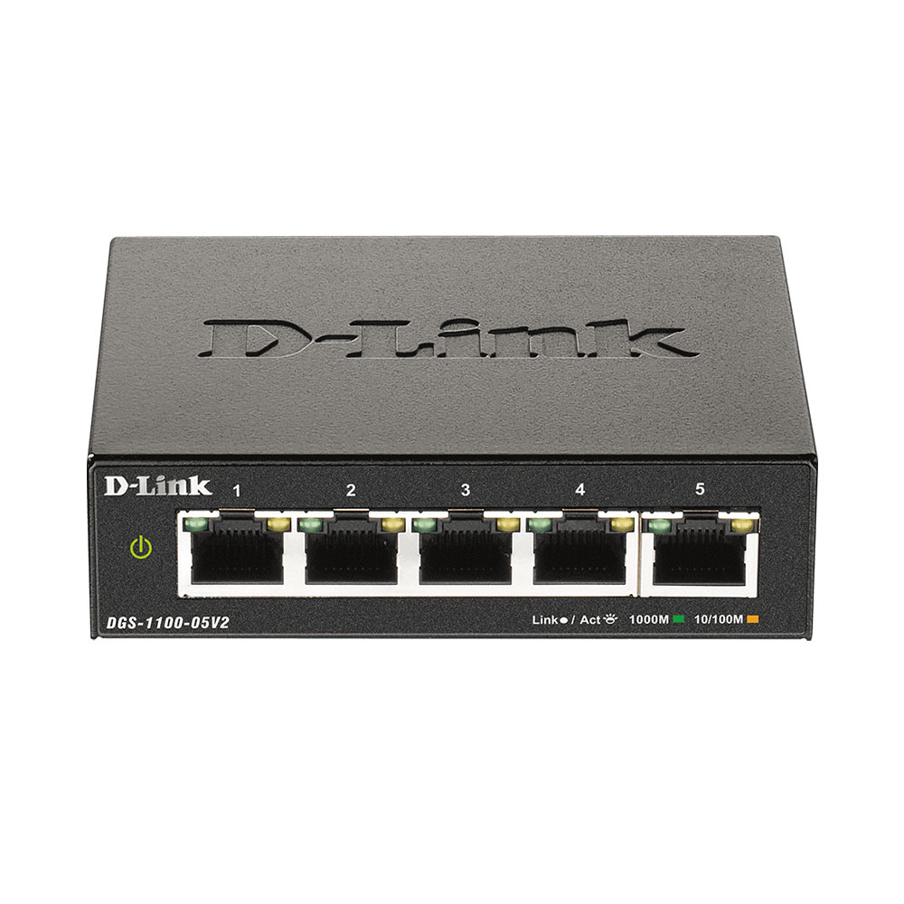 Switch cu 5 porturi D-Link DGS-1100-05V2, 10 Gbps, 7.44 Mpps, 8.000 MAC, cu management 7.44 imagine noua tecomm.ro