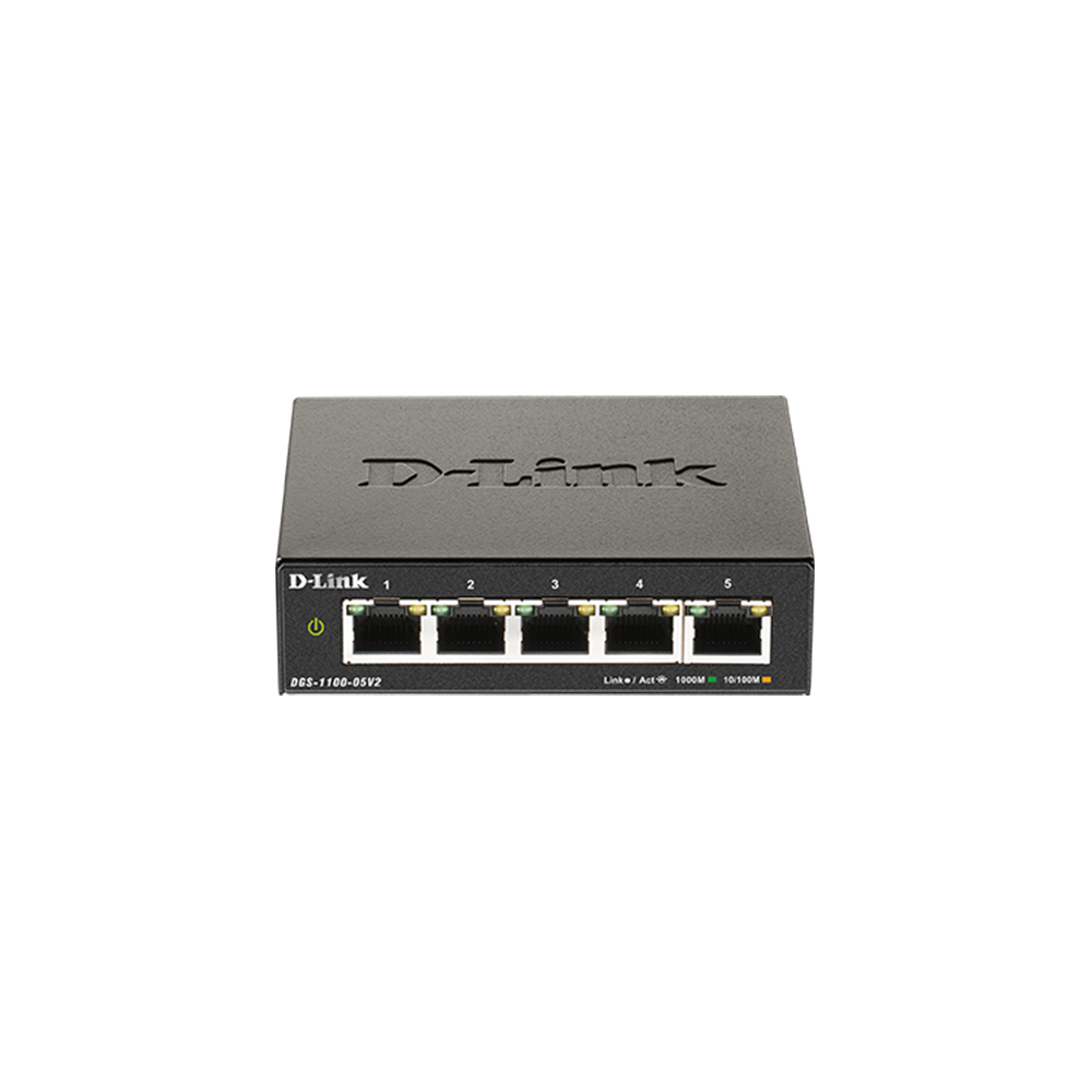 Switch cu 5 porturi Gigabit D-Link DGS-1100-05PDV2, 10 Gbps, 7.44 Mpps, PoE, cu management 7.44