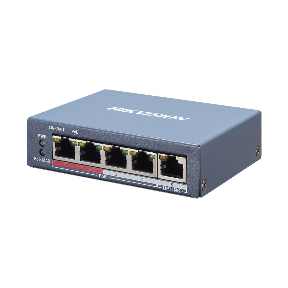 Switch cu 5 porturi Hikvision DS-3E1105P-EI, 1 Gbps, 0.744 Mpps, 2000 MAC, PoE, cu management la reducere 0.744
