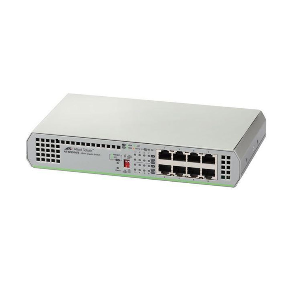 Switch cu 8 porturi Allied Telesis AT-GS910/8-50, 16 Gbps, 11.9 Mpps, 4.000 MAC, fara management 11.9 imagine noua tecomm.ro