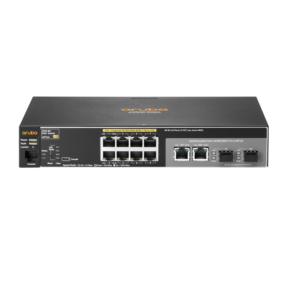 Switch cu 8 porturi Aruba J9774A, 20 Gbps, 14.8 Mpps, 16.000 MAC, 2 porturi SFP, 1U, PoE, cu management 14.8