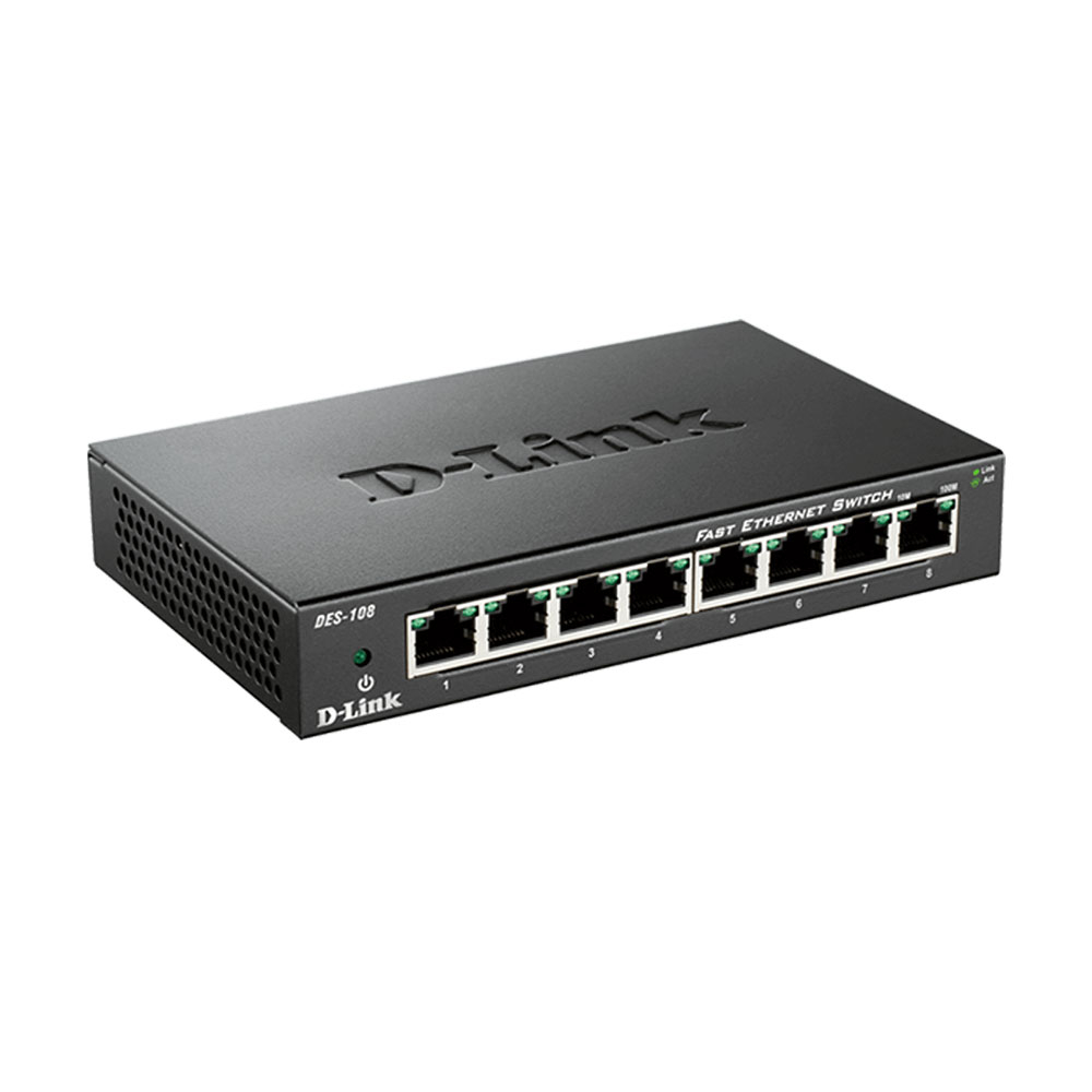 Switch cu 8 porturi D-Link DES-108, 1.6 Gbps, 1.19 Mpps, 1.000 MAC, fara management