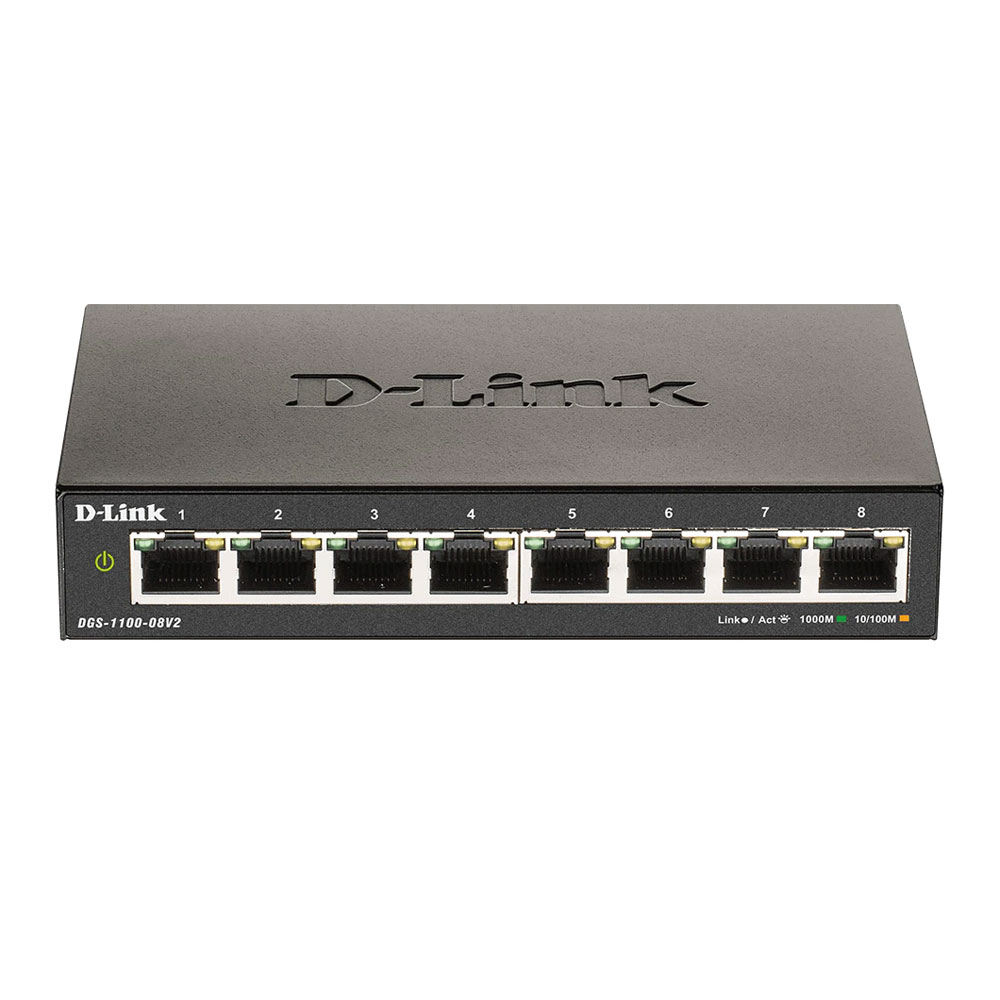 Switch cu 8 porturi D-Link DGS-1100-08V2, 16 Gbps, 11.9 Mpps, 4.000 MAC, cu management D-Link imagine 2022