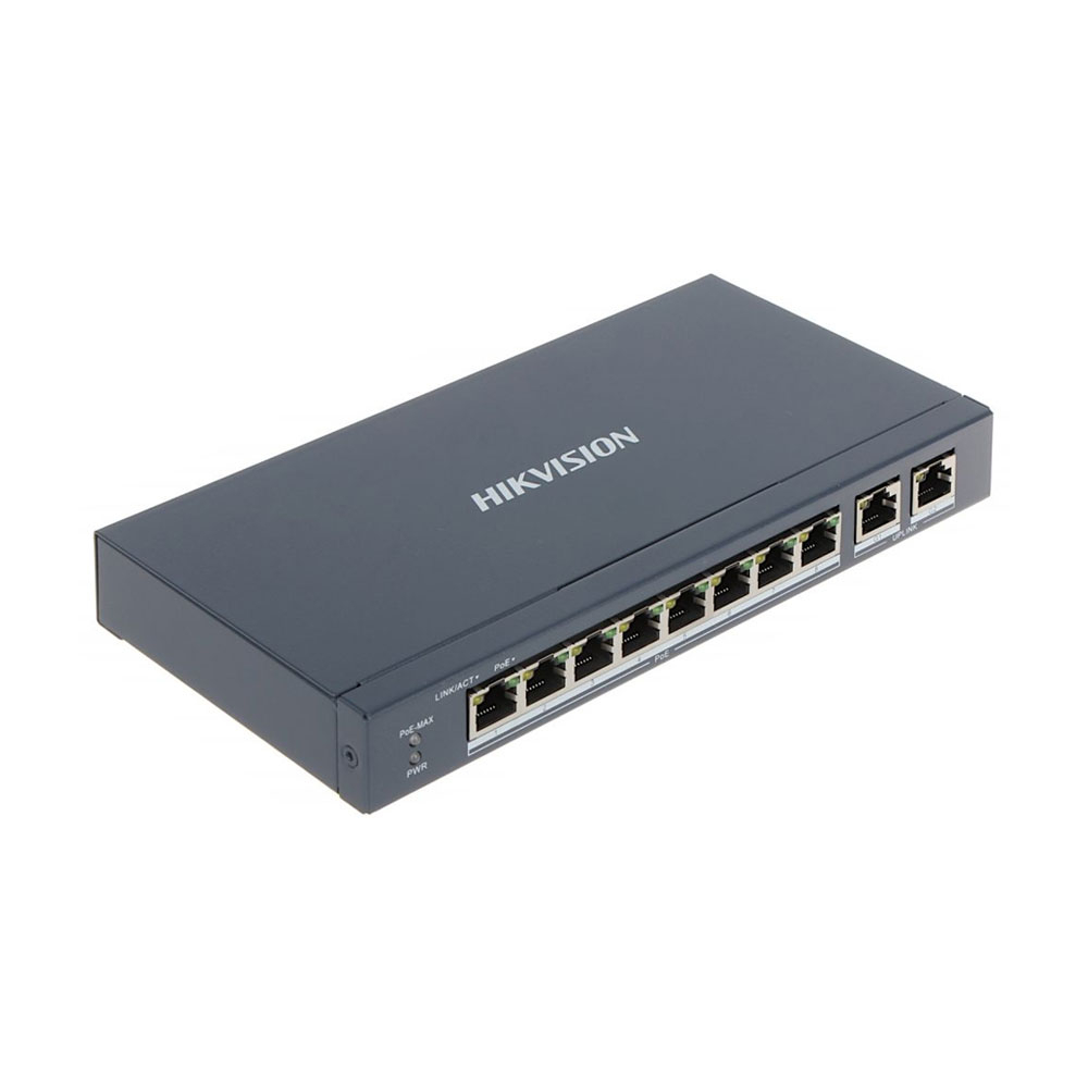 Switch cu 8 porturi Hikvision DS-3E0310P-E/M, 2 porturi Gigabit, 5.6 Gbps, 4.1664 Mpps, 16.000 MAC, fara management HikVision