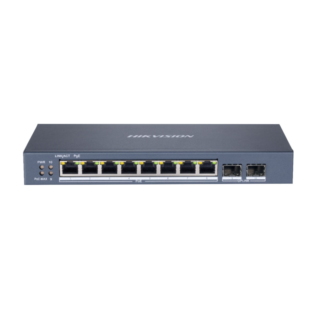 Switch cu 8 porturi Hikvision DS-3E1510P-SI, 20 Gbps, 14.88 Mpps, 8.000 MAC, PoE, cu management